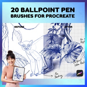 Procreate Ballpoint Pen Brush | 20 Pen Brushes for Procreate, Sketching Brush, Scribble, Cross Hatching, Realistic Ball Point Pen Brush