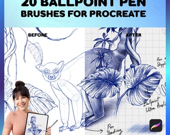 Brosse pour stylo à bille Procreate | 20 pinceaux à stylo pour procréer, pinceau à croquis, gribouillis, hachures croisées, pinceau à stylo à bille réaliste