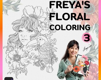 Kleurplaat meisje en toekan voortplanten, kleurplaat tropische bloemen, kleurplaat Freya's bloemen 3