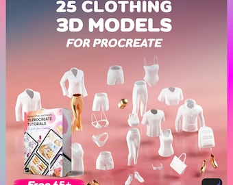 25 kleding 3D-model Procreate met 65+ Procreate-tutorials, Procreate Fashion Mockup-bundel