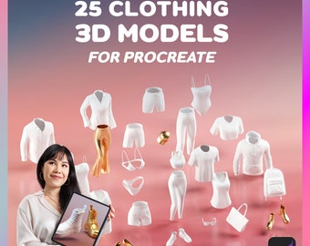 Modelli di abbigliamento 3D per Procreate, modelli di abbigliamento 3D, modelli realistici per abbigliamento Procreate da donna e da uomo