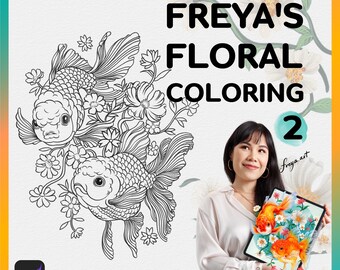 Kleurplaat bloemen en goudvis voortplanten, kleurplaat Ocean Life, kleurplaat Freya's Floral 2