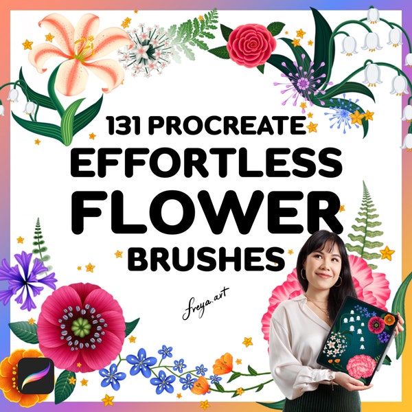 Flower Procreate Bundle, Procreate Florals Digital Brush Pack, 131 Procreate Effortless Flower Brushes