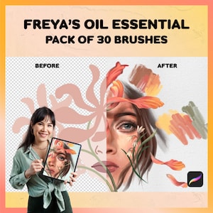 Procreate Oil and Acrylic Brushes | Freya&#39;s Oil Essentials Pack of 30 Brushes, Best Procreate Brushes, Oil Wet, Oil Dry, Canvas Texture