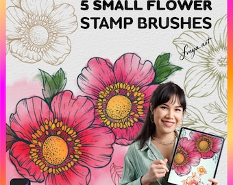 Procreate Flower Brushes | 5 Small Flower Stamp Brushes, Floral Stamps, Botanical Drawing, Leaves Brushes, Procreate Stamp Brushes