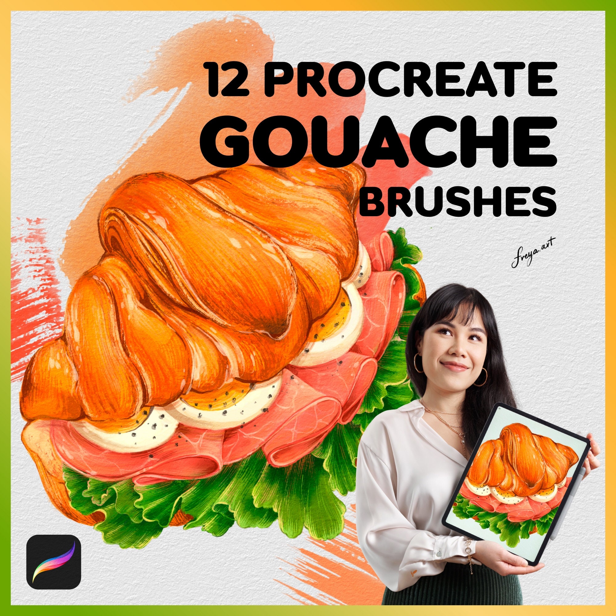 12 Procreate Gouache Brushes for iPad – Realistic Gouache Brush Pack with Paper Texture