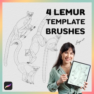 Procreate Lemur Stamp | 4 Template Procreate Brushes | Procreate Stamp | Animal Drawing Guide | Pencil Drawing | Line art | Tattoo Design