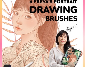 Portrait Brushes Procreate, Portrait Line Art, 6 Freya's Portrait Drawing Brushes Procreate