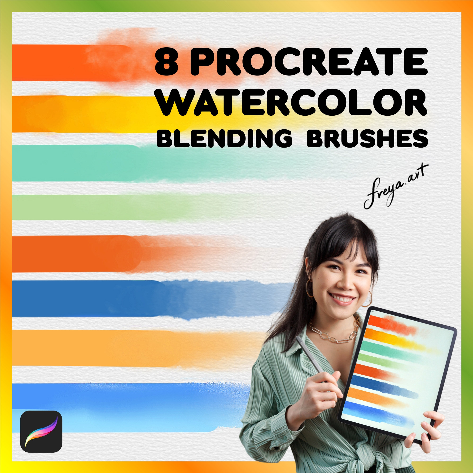 Pinceles de mezcla acuarela para Procreate – 8 Smudge y Blender + textura de papel