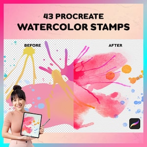 Procreate 水彩スタンプ | 43 種類の Procreate 水彩スタンプ、リアルな水彩スタンプ、ドリップ ブラシ、スプラッシュ、ブロー ペインティング