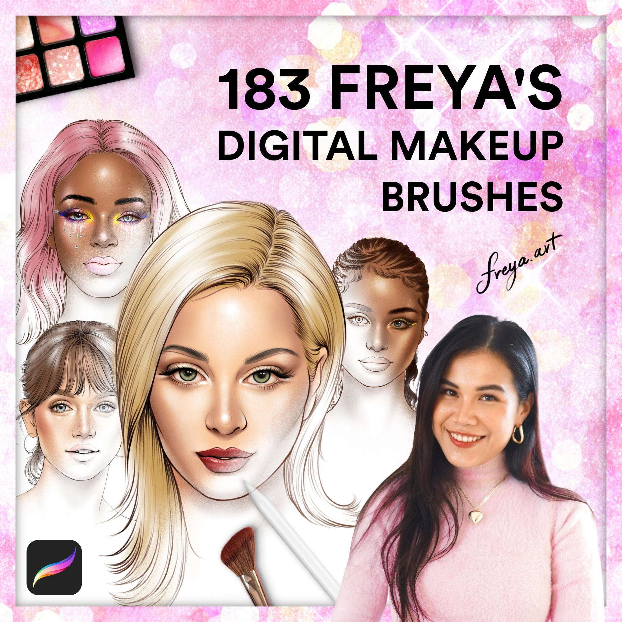 Procreate Makeup Brush Set | 183 Freya’s Digital Brushes for Portraits, Eyes, Lashes, Lips & Brows