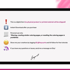 Puede incluir: Una descarga digital para p&aacute;ginas para colorear. El texto dice "Este es un art&iacute;culo digital (no se enviar&aacute; ning&uacute;n producto f&iacute;sico o material impreso)". El texto tambi&eacute;n dice "Descarga instant&aacute;nea despu&eacute;s de su compra". El texto tambi&eacute;n dice "Uso personal &uacute;nicamente. *Compartir, crear p&aacute;ginas para colorear similares o revender las p&aacute;ginas para colorear est&aacute; prohibido."