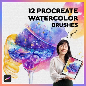 Procreate aquarelpenselen, Freya's 12 digitale aquarelpenselen voor voortplanting en aquareltextuur