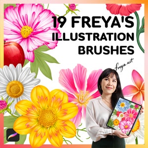 Procreate Brushes Set, Digital Brush Pack, 19 Freya&#39;s Illustration Brushes