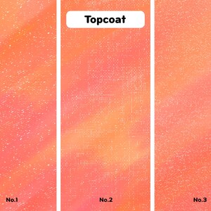 May include: Three samples of a peach-colored paint with different topcoats. The topcoat samples are labeled No. 1, No. 2, and No. 3. The middle sample, No. 2, has a textured topcoat.
