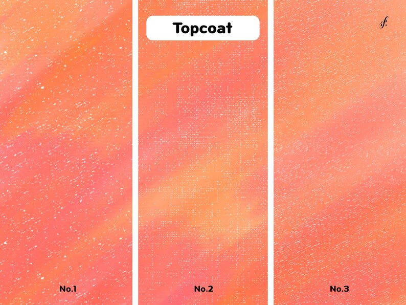 May include: Three samples of a peach-colored paint with different topcoats. The topcoat samples are labeled No. 1, No. 2, and No. 3. The middle sample, No. 2, has a textured topcoat.