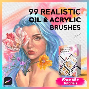 99 Oil & Acrylic Procreate Brushes with 65+ Procreate Tutorials, Procreate Brush Set