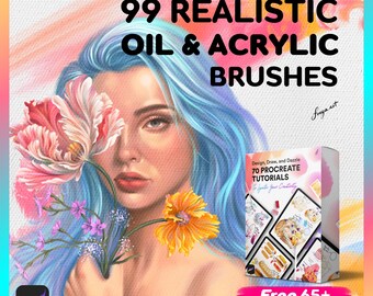 99 Procreate-borstels voor olie en acryl met 65+ Procreate-tutorials, Procreate-penselenset