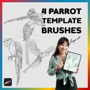 4 Procreate Parrot Stamps, Procreate Animal Shapes, Animal Tattoo Procreate Brushes