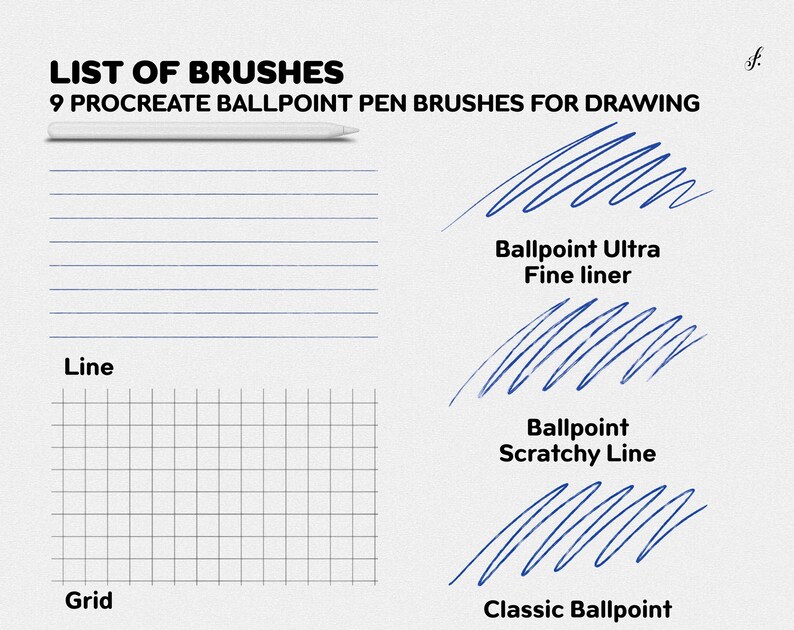 Procreate Brush Pens 9 Ballpoint Pen Brushes for Drawing Etsy