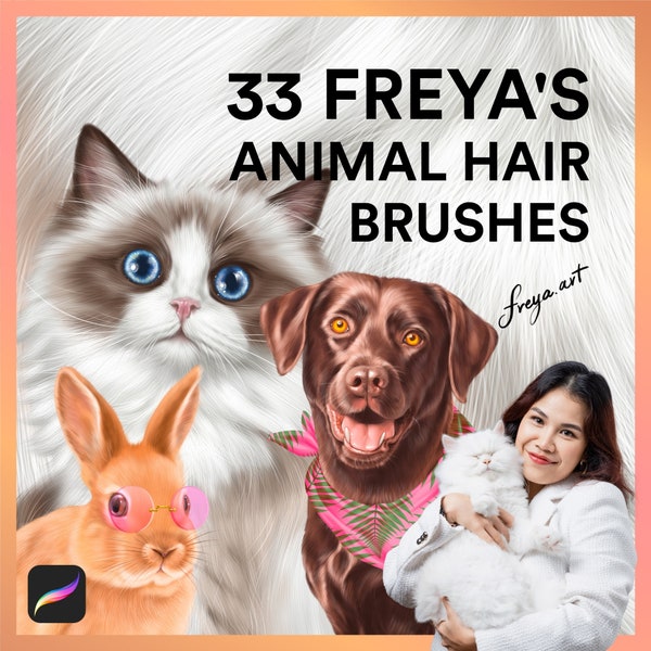 Brosses à fourrure Procreate | 33 brosses Freya's en poils d'animaux, brosses pour portraits d'animaux de compagnie, brosses à fourrure réalistes, brosses à poils de procréation, brosses à texture