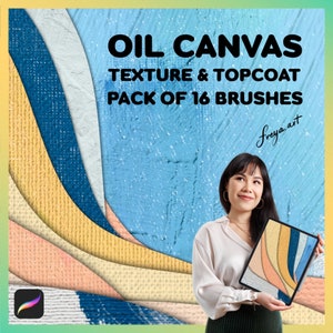 Procreate Canvas | オイル キャンバス テクスチャ & トップコート ブラシ 16 個パック、リアルなキャンバス テクスチャ ブラシ、オイル トップコート テクスチャ ブラシ