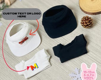Personalized Doll Baseball Cap & T-Shirt Set | Custom Text or Logo | Fits 15–17cm (6–6.7in) Vinyl Dolls | Custom Mini Clothes