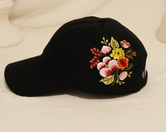 Handmade Embroidered Floral Baseball Cap: Women's Cotton Sun Hat
