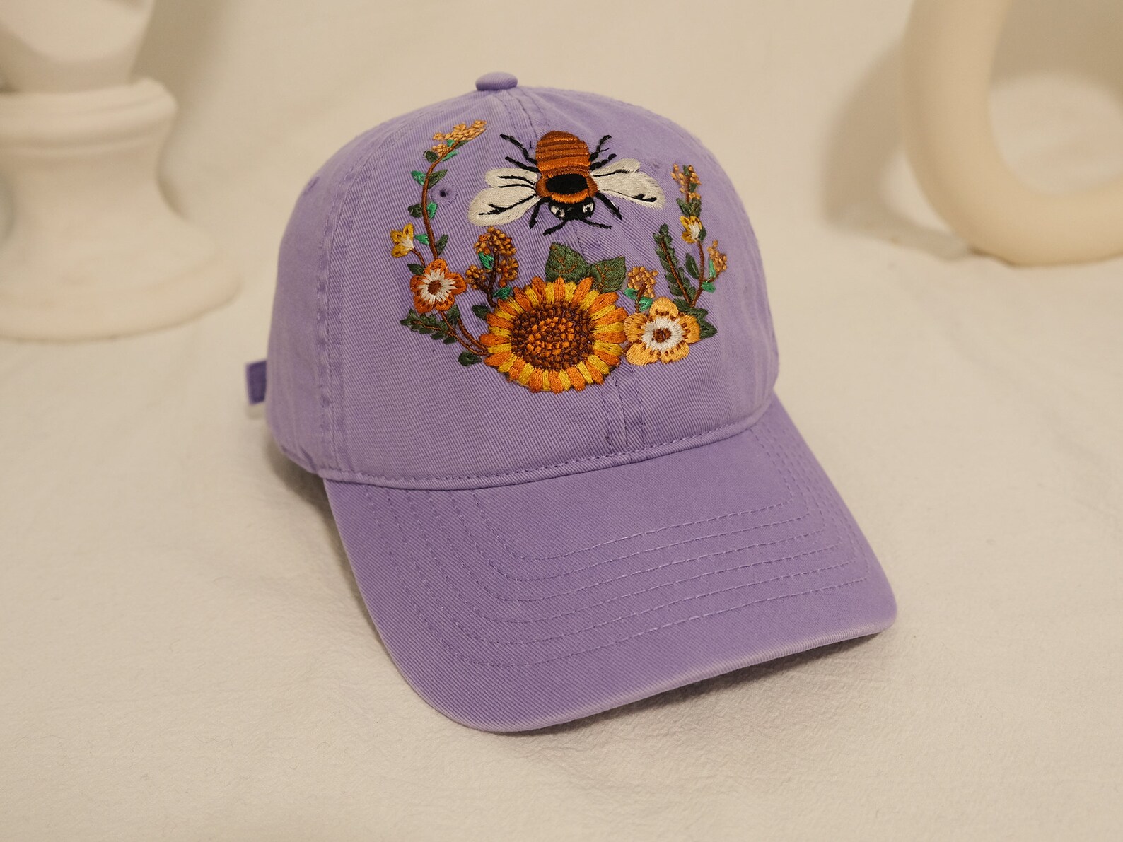 Embroidered Bee Baseball Cap: Floral Garden Design, Cotton Hat - Etsy
