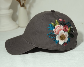 Embroidered Floral Peace Sign Distressed Baseball Hat - Etsy display picture 3