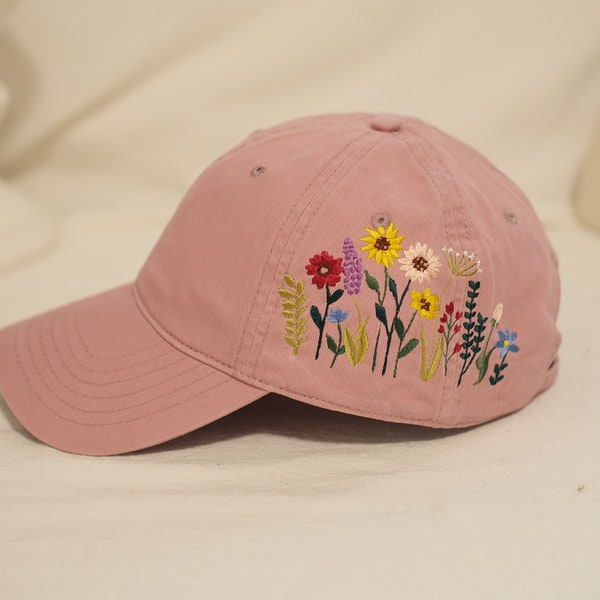 Floral embroidered  cap, embroidered baseball cap,Hand embroidered baseball cap, personalised baseball cap, ladies vintage baseball cap