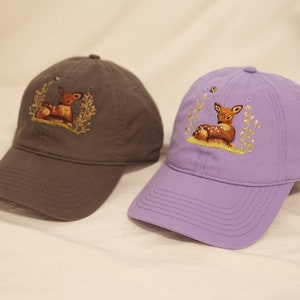Exquisite Handcrafted Embroidered Deer Baseball Cap - Natural Elegance, Women&#39;s Embroidered Baseball Hat, Christmas Gift Baseball Cap