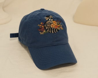 Handcrafted Embroidered Raccoon Baseball Cap - Nature-inspired Hat for Outdoor Enthusiasts