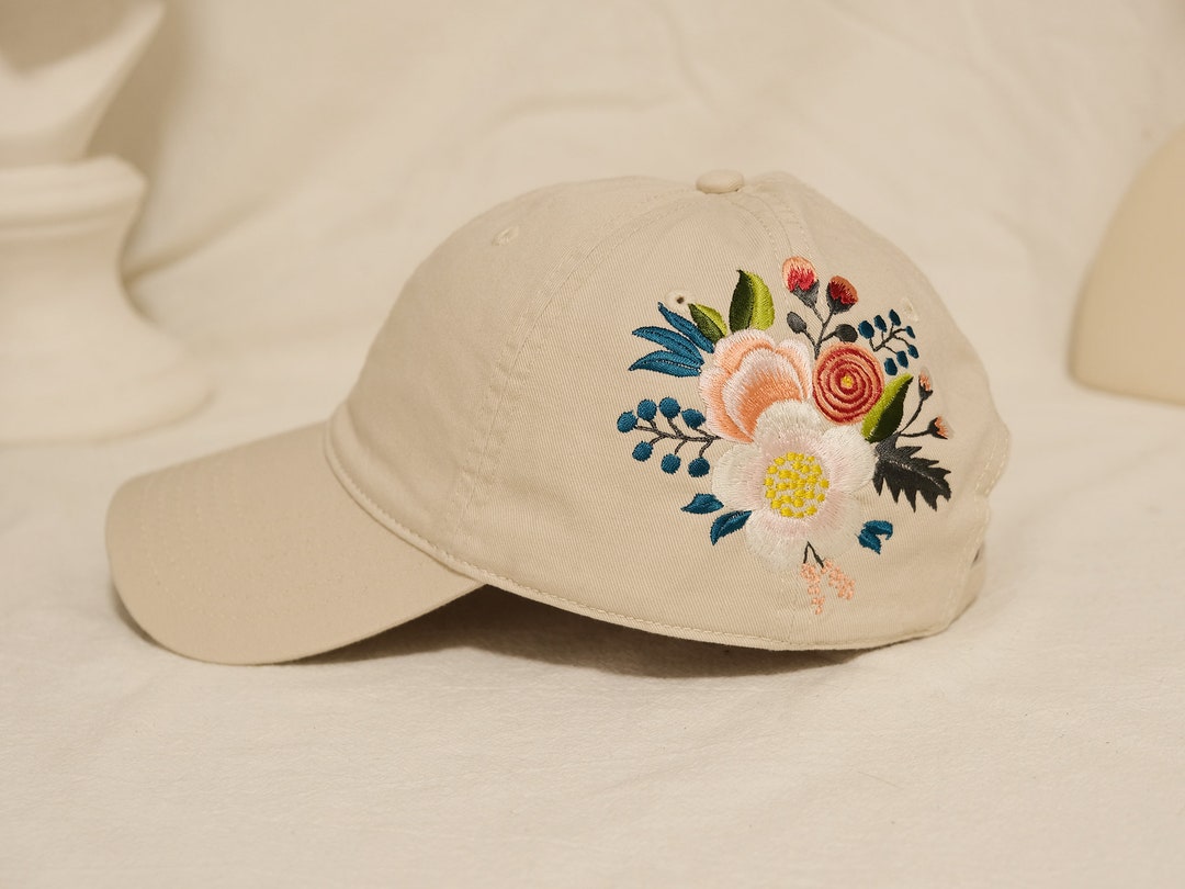 Hand Embroidered Floral Baseball Cap: Personalized Cotton Summer Hat - Etsy
