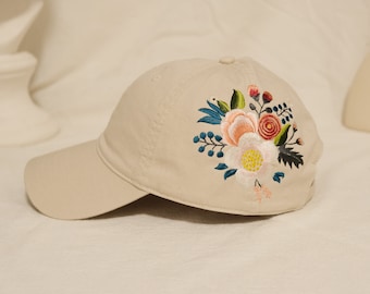 Embroidered Floral Peace Sign Distressed Baseball Hat - Etsy 