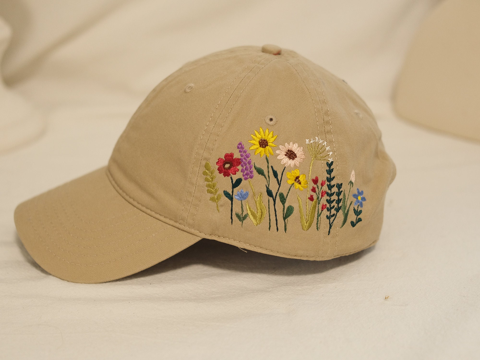 Floral Embroidered Baseball Cap Hand stitched Cotton Adjustable Etsy