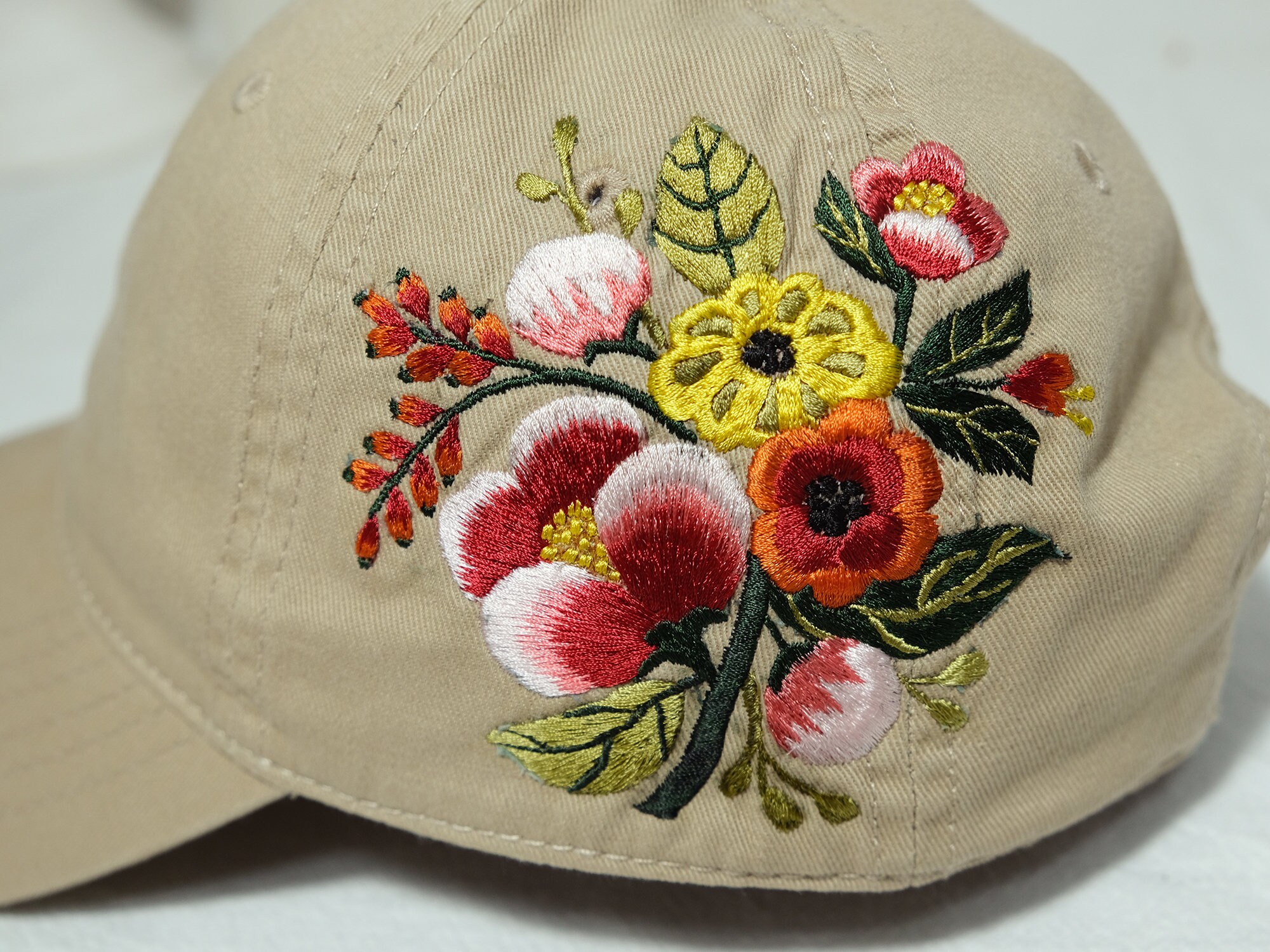 Handmade Embroidered Baseball Cap, Flower Pattern Baseball Cap, Women's Vintage Hat, Gifts for