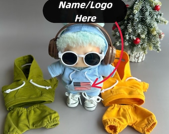 Personalized Doll Hoodie Set: Custom Name/Logo, 17cm Vinyl Dolls