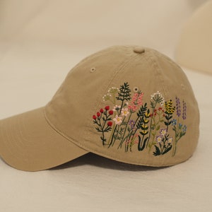 Beautifully embroidered botanical flower baseball cap,Handmade embroidered gift hat,Personalized baseball hat,Vintage baseball cap for women