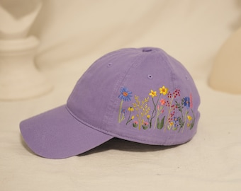 Handmade floral embroidered baseball caps, Baseball cap gifts,  Personalised baseball caps, vintage baseball caps, Floral baseball caps