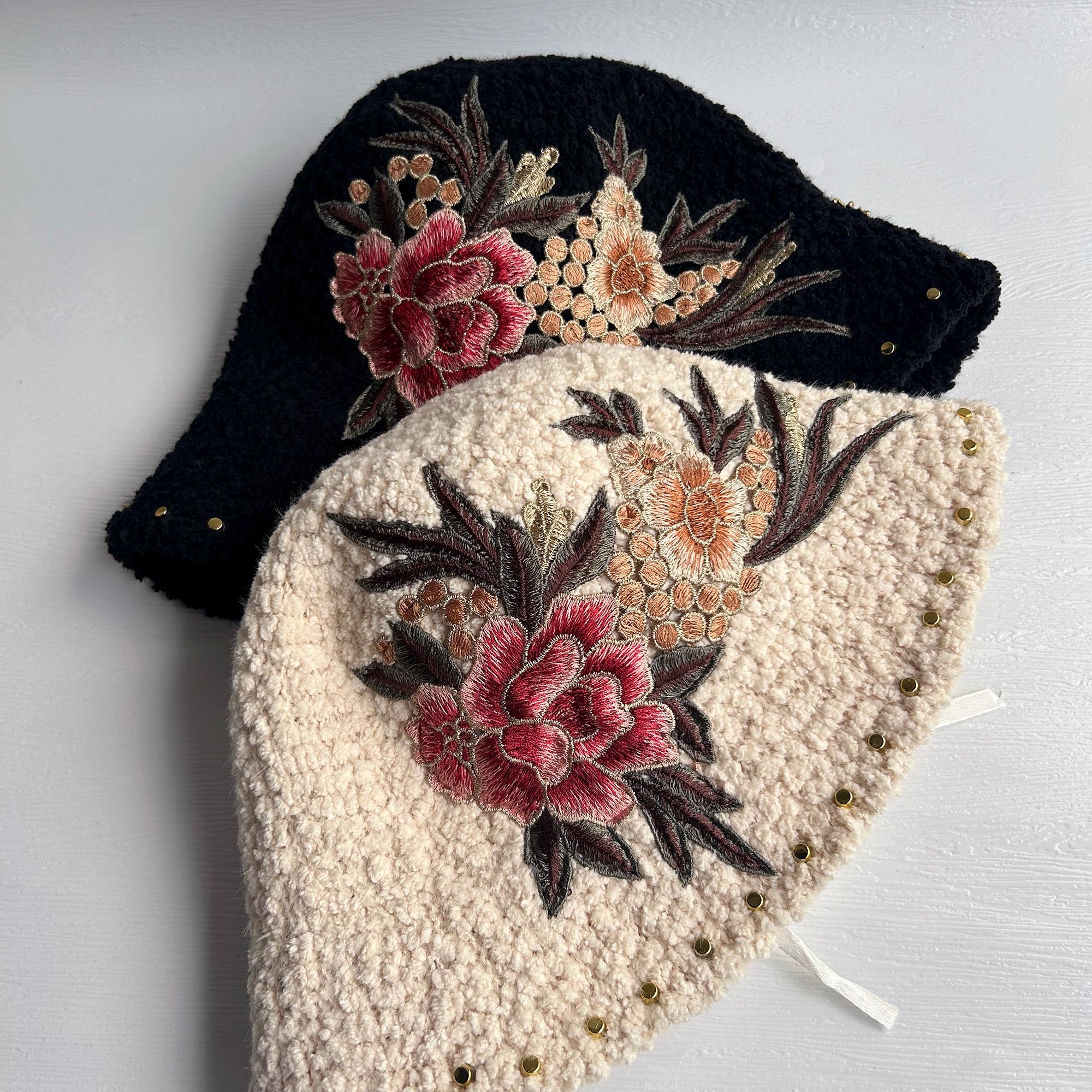 Embroidered Floral Lambswool Bucket Hat - Women display picture 3