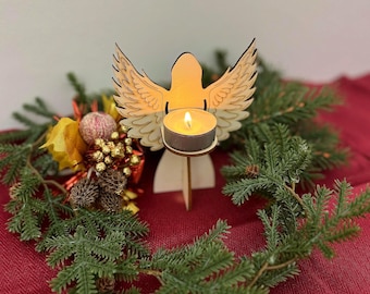 Christmas angel for tealight made of wood cut and engraved