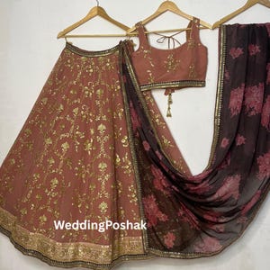 Peach Floral Lehenga Choli: Zari Embroidered Indian Wedding Outfit