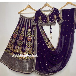Lehenga Choli For Women or Girls | Purple Lehenga Choli For Wedding | Ready To Wear Chaniya Choli For Function Reception | Party Wear Lengha