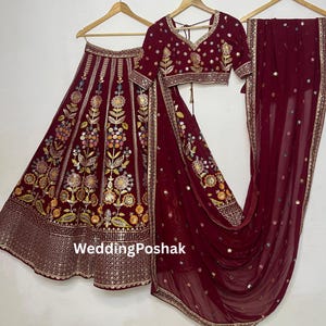 Kastanienbraun Lehenga Choli Für Frauen | Indische Hochzeitsbekleidung Brautmode Lehenga Choli | Party Wear Lehengas | Indischer Kleidung | Sabyasachi Lehenga