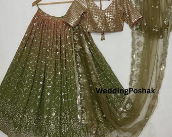 Mahendi Green Lehenga choli for women | indian wedding wear mahendi function wear lehengas | reception wear lehenga set | bridesmaids lengha