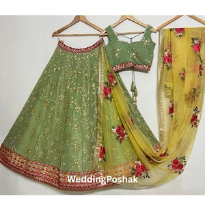 Lehenga choli for women | pastel green / pista green lehenga choli | indian wedding wear lehengas | party wear reception wear chaniya choli