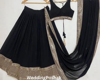 Black Lehenga choli for women or girls | indian wedding wear sangeet night lehengas | party wear reception wear function wear simple lehenga