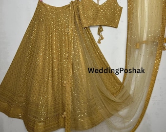 Yellow Georgette haldi function Lehenga Choli: Indian Wedding Wear