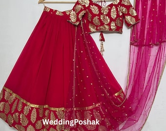 Pink Georgette Lehenga Choli: Sequin Embroidery Indian Wedding Outfit